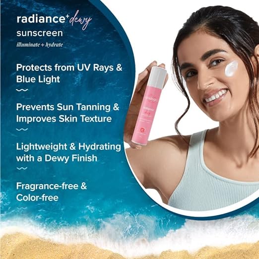 Aqualogica Radiance+ Dewy Sunscreen Cream With Watermelon & Niacinamide | Spf 50+ |Pa+++ | Protects From Uva, Uvb | For Complete Sun Protection | 50g