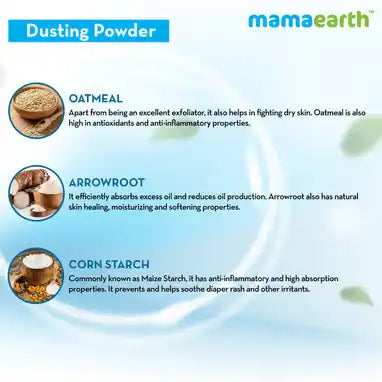 Mamaearth Dusting Powder with Organic Oatmeal and Arrowroot Powder for Babies - 300g Calms & Relaxes Skin | Prevents Diaper Rash